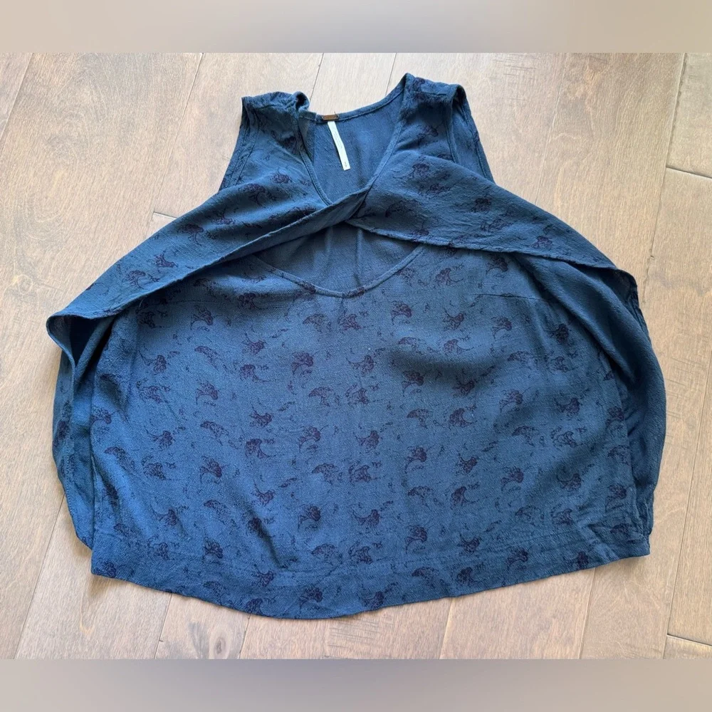 Free People Crinkle Printed Look Through Top-Indigo Combo